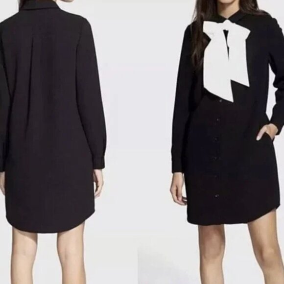 NWOT Kate Spade Griffin in Black Cream Necktie Crepe Shirt Dress - Size 14 - Picture 5 of 5
